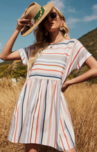 Load image into Gallery viewer, Pre-Order Beige Rainbow Stripe Print Mini Shirt Dress