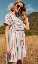 Load image into Gallery viewer, Pre-Order Beige Rainbow Stripe Print Mini Shirt Dress