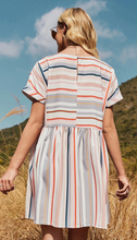 Load image into Gallery viewer, Pre-Order Beige Rainbow Stripe Print Mini Shirt Dress