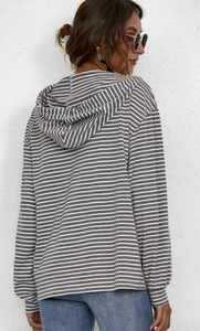 Stripe Hoodies Sweatshirt w/kangaroo pocket