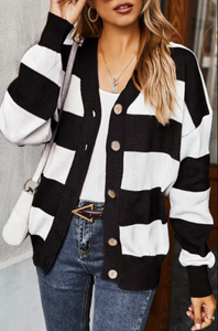 Pre-Order Color Block Stripes Button Knit Cardigan