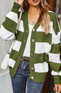 Pre-Order Color Block Stripes Button Knit Cardigan