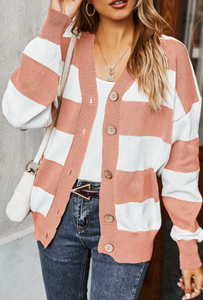 Pre-Order Color Block Stripes Button Knit Cardigan