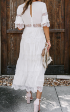 Load image into Gallery viewer, Swiss Dot Print See-through Lace Patch Layered Long Dress