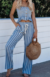 Pre-Order Smocked Striped Tube Top and Pants Set