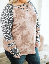 Load image into Gallery viewer, Pre-Order Plus Size Crisscross Neck Leopard Sleeve Tie-dye Top