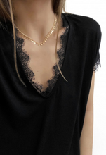 Load image into Gallery viewer, Pre-Order V Neck Lace Trim Short Sleeve Top