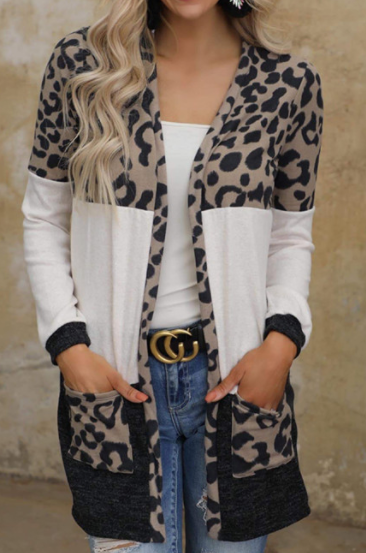 Pre-Order Leopard Block Cardigan with Pockets