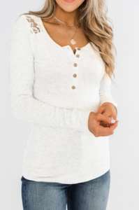 Pre-Order Lace Back Buttoned Henley Top