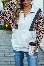 Load image into Gallery viewer, Pre-Order Leopard Spliced Half Zip Sweatshirt