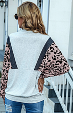 Load image into Gallery viewer, Pre-Order Leopard Spliced Half Zip Sweatshirt