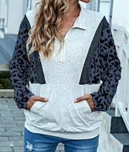 Load image into Gallery viewer, Pre-Order Leopard Spliced Half Zip Sweatshirt