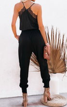 Load image into Gallery viewer, Pre-Order Black Lace Patchwork Spaghetti Strap Slim-fit Jumpsuit