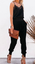 Load image into Gallery viewer, Pre-Order Black Lace Patchwork Spaghetti Strap Slim-fit Jumpsuit