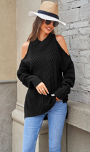 Load image into Gallery viewer, Pre-Order Cold Shoulder High Neck Knitted Sweater