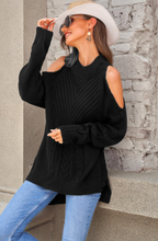 Load image into Gallery viewer, Pre-Order Cold Shoulder High Neck Knitted Sweater