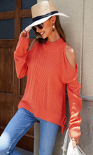 Load image into Gallery viewer, Pre-Order Cold Shoulder High Neck Knitted Sweater