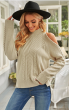 Load image into Gallery viewer, Pre-Order Cold Shoulder High Neck Knitted Sweater