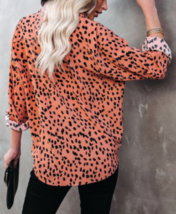 Pre-Order Dot Print Buttoned Loose Shirt