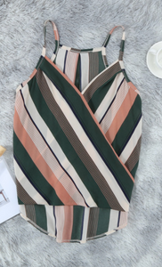 Pre-Order Wrap V Neck Striped Draped Tank