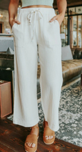 Load image into Gallery viewer, White  Drawstring Waist Crinkled Wide Leg Pants