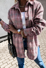 Load image into Gallery viewer, Pre-Order Pink Plaid Pattern Buttoned Shirt Coat with Slits