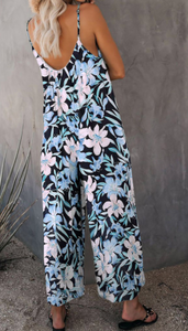 Pre-Order Floral Print Spaghetti Strap Wide Leg jumpsuit