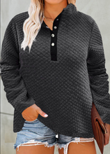 Load image into Gallery viewer, Plus Size Quilted Button Up Henley Sweatshirt