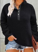 Load image into Gallery viewer, Plus Size Quilted Button Up Henley Sweatshirt