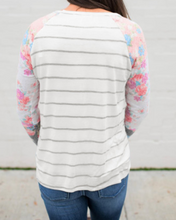 Load image into Gallery viewer, Plus Size Striped Floral Long Sleeve Top