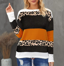 Load image into Gallery viewer, Pre-Order Crewneck Leopard Color Block Knit Pullover Sweater