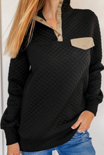 Load image into Gallery viewer, Pre-Order Quilted Snaps Stand Neck Sweatshirt with Fake Front Pocket