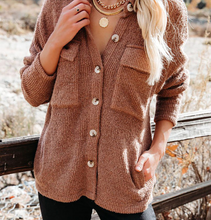 Load image into Gallery viewer, Pre-Order Brown Pocketed Button Ribbed Textured Jacket