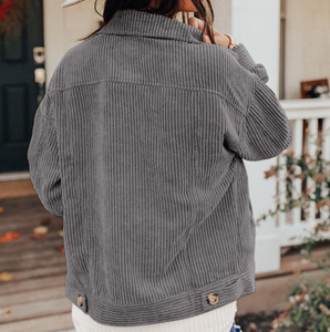 Ribbed Corduroy Long Sleeve Jacket with Pocket