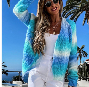 Pre-Order Gradient Open Front Color Block Tie-dye Cardigan