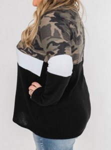 Pre-Order Plus Size Quarter Zip Camo Color Block Sweatshirt