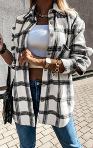 Pre-Order Plaid Pattern Buttoned Shirt Coat with Slits