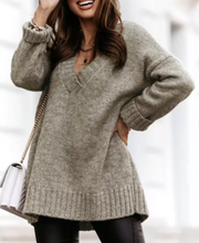 Load image into Gallery viewer, V Neck Knitted Sweater with Cuffed Sleeves