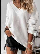 Load image into Gallery viewer, V Neck Knitted Sweater with Cuffed Sleeves