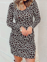 Load image into Gallery viewer, Pre-Order Leopard Side Split Long Sleeve Bodycon Mini Dress