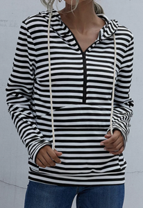 Pocket Striped Sweatshirt with Zipper