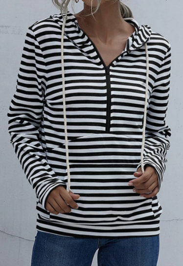 Pocket Striped Sweatshirt with Zipper