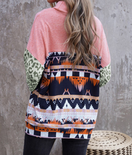 Load image into Gallery viewer, Pre-Order Leopard Aztec Splicing Long Puff Sleeve Sweatshirt