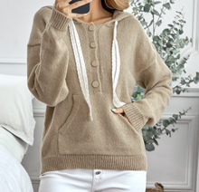 Load image into Gallery viewer, Pre-Order Kangaroo Pocket Button Lace Drawstring Hooded Pullover