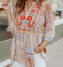 Load image into Gallery viewer, Pre-Order V-Neck Embroidered Boho Babydoll Top