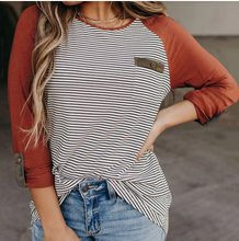 Load image into Gallery viewer, Raglan Sleeve Splicing Striped Top with Pocket