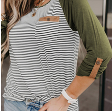 Load image into Gallery viewer, Raglan Sleeve Splicing Striped Top with Pocket