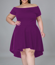 Load image into Gallery viewer, Pre-Order Solid Color Off Shoulder Plus Size Mini Dress