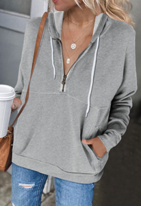 Half Zip Long Sleeve Hoodie with Pockets