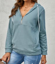 Load image into Gallery viewer, Half Zip Long Sleeve Hoodie with Pockets